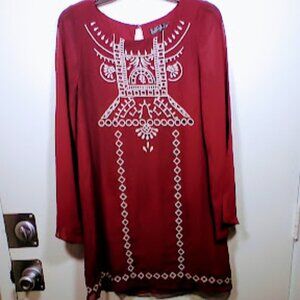 Crystal Doll Maroon Embroidered Tunic Size Small